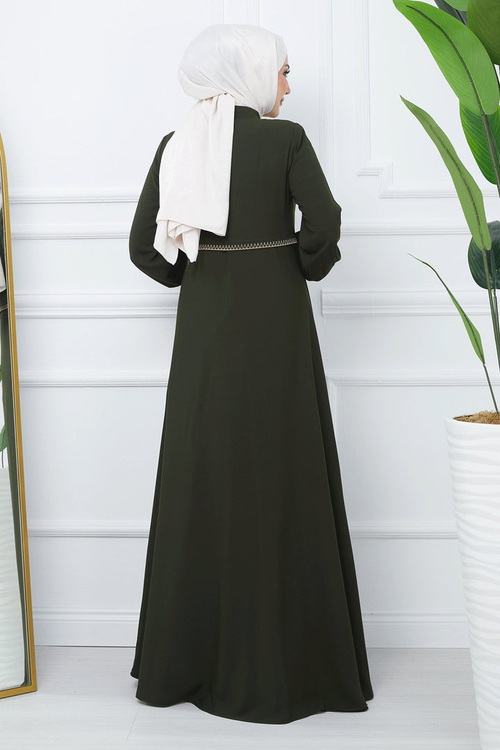 MDS Women Embroidered Mevlana Fabric Abaya - Khaki - Reston