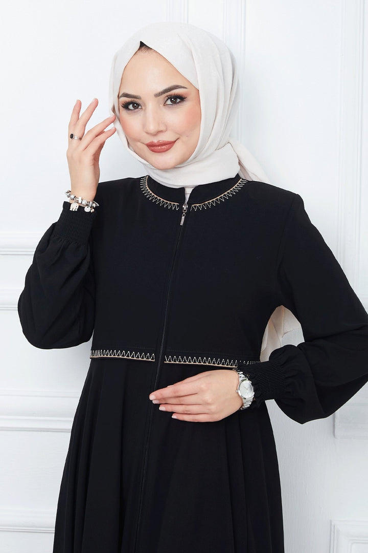 MDS Women Embroidered Mevlana Fabric Abaya - Black - Montgomery