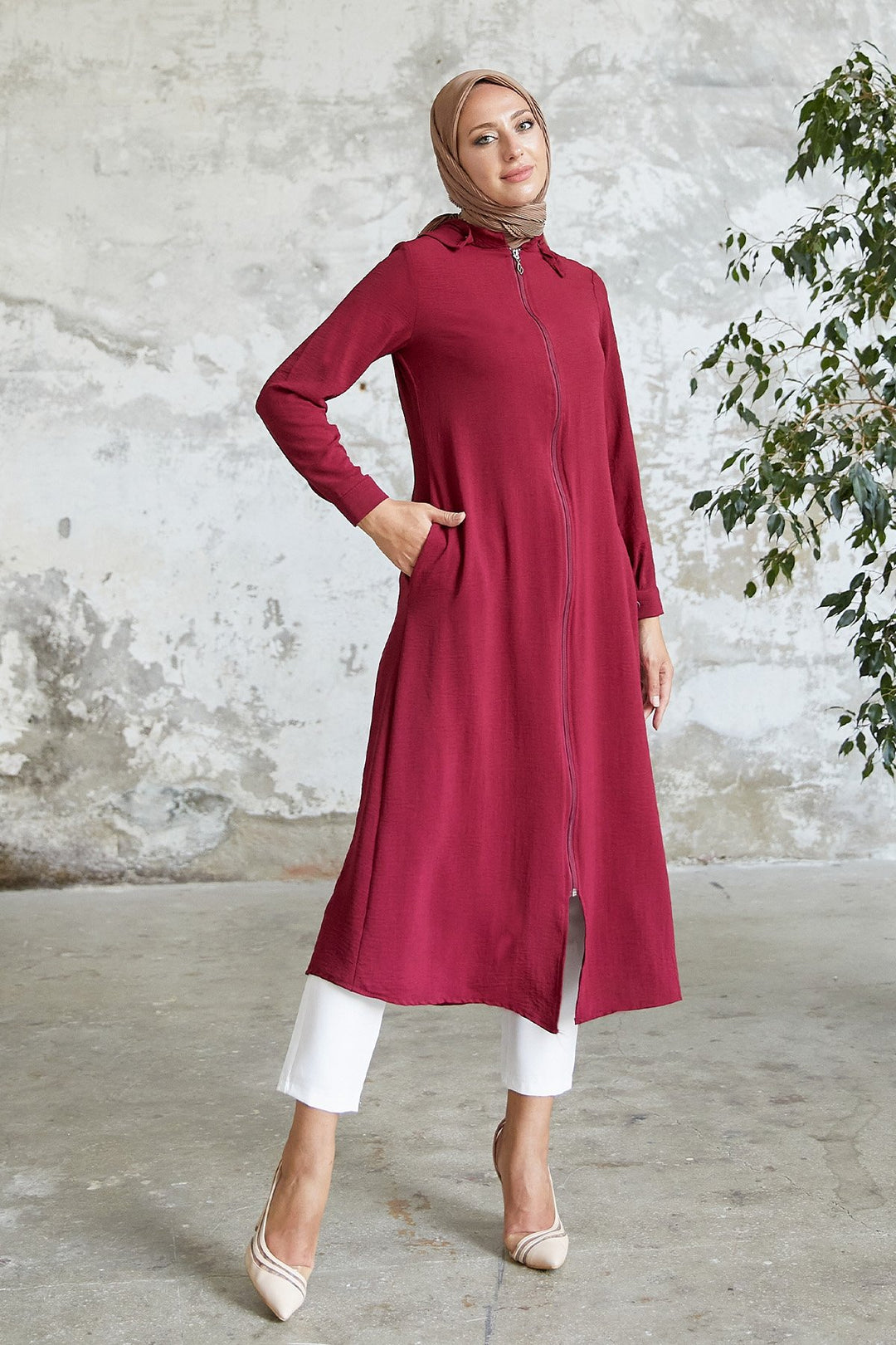 MDS Women Lure Hooded Abaya - Burgundy - Norwalk