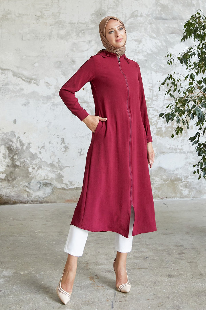 MDS Women Lure Hooded Abaya - Burgundy - Norwalk