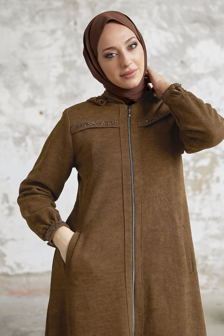 MDS Women Leda Pullover Detail Abaya - Light Brown - Villepinte