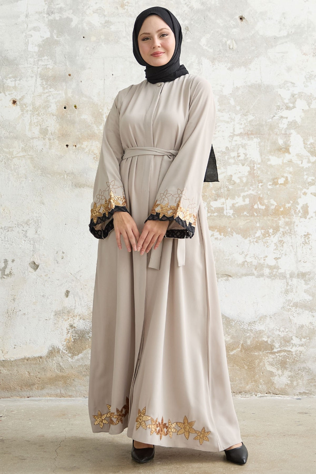 MDS Women Flower Stamp Detail Stone Abaya - Post Falls