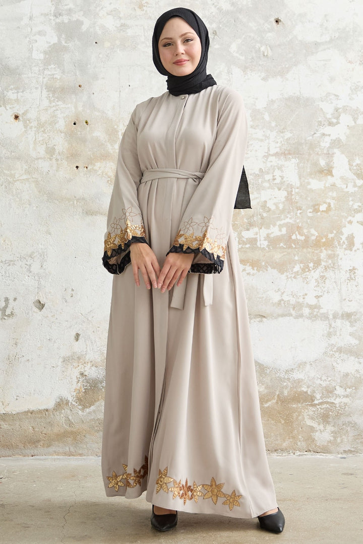 MDS Women Flower Stamp Detail Stone Abaya - Post Falls