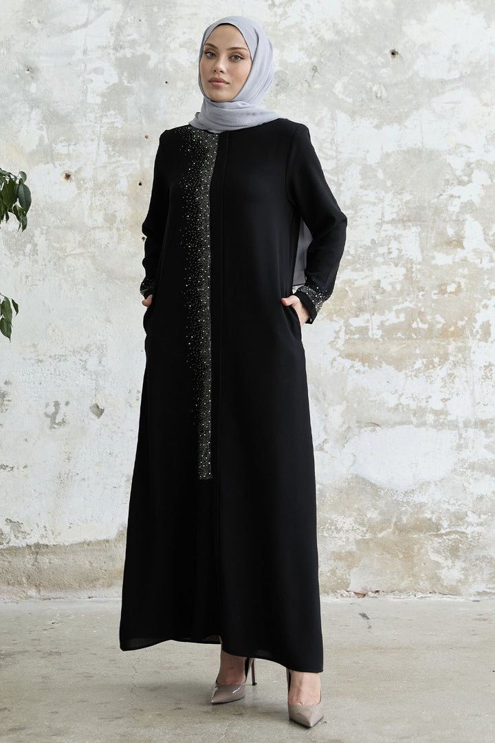 MDS Women Stone-embellished Abaya - Black - Moncada