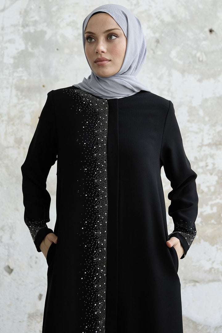MDS Women Stone-embellished Abaya - Black - Moncada