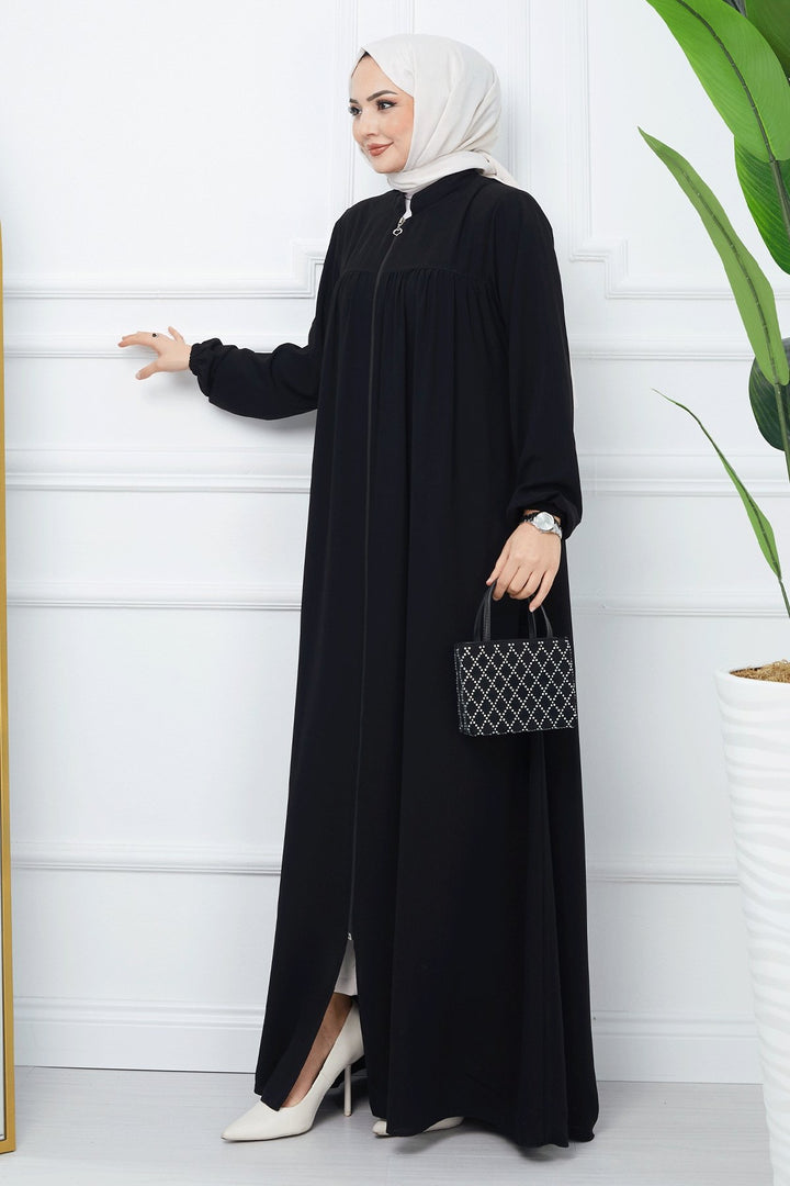 MDS Women Pleated Medina Silk Abaya - Black - Saint-Ouen