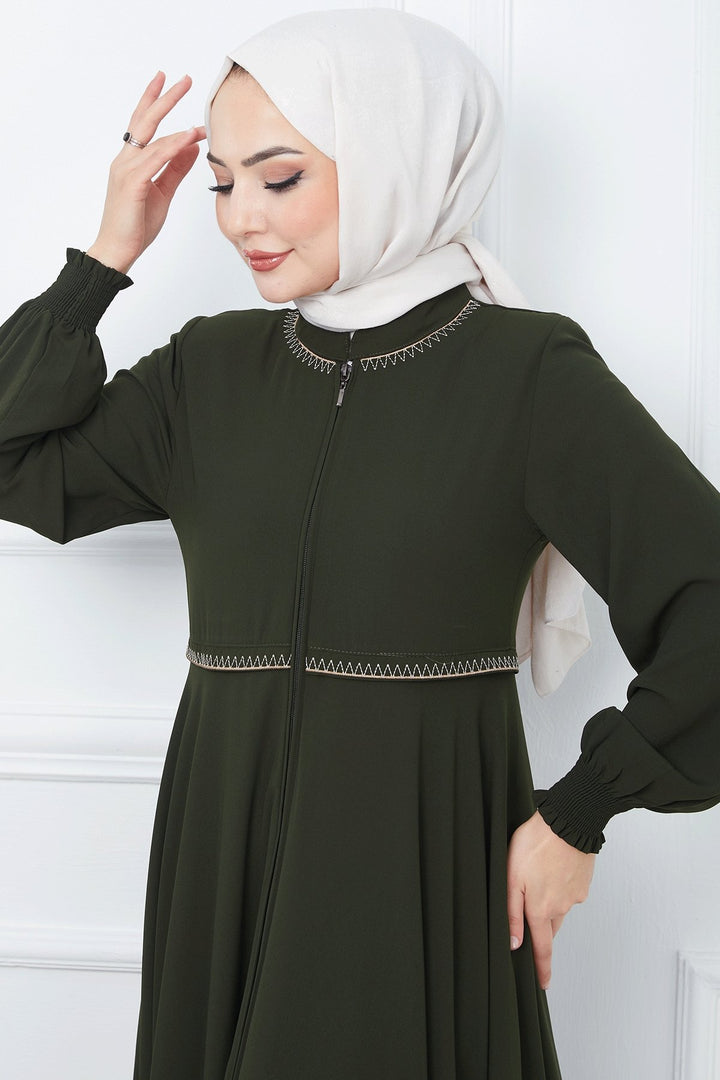 MDS Women Embroidered Mevlana Fabric Abaya - Khaki - Reston