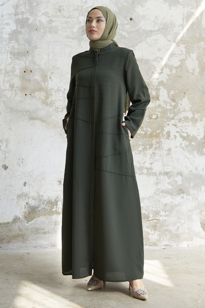 MDS Women Ivory Biye Pattern Abaya - Khaki - Gorinchem