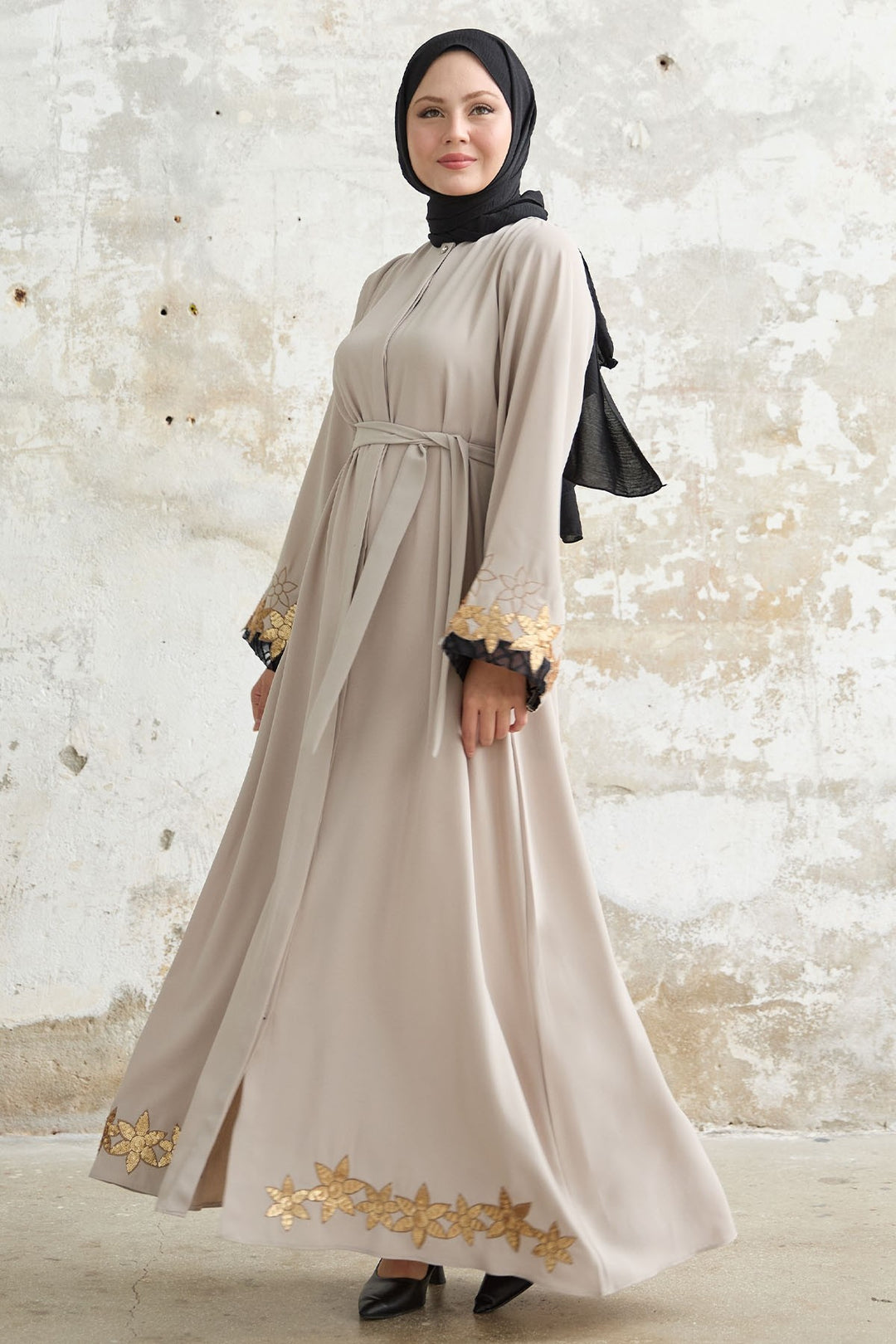 MDS Women Flower Stamp Detail Stone Abaya - Post Falls