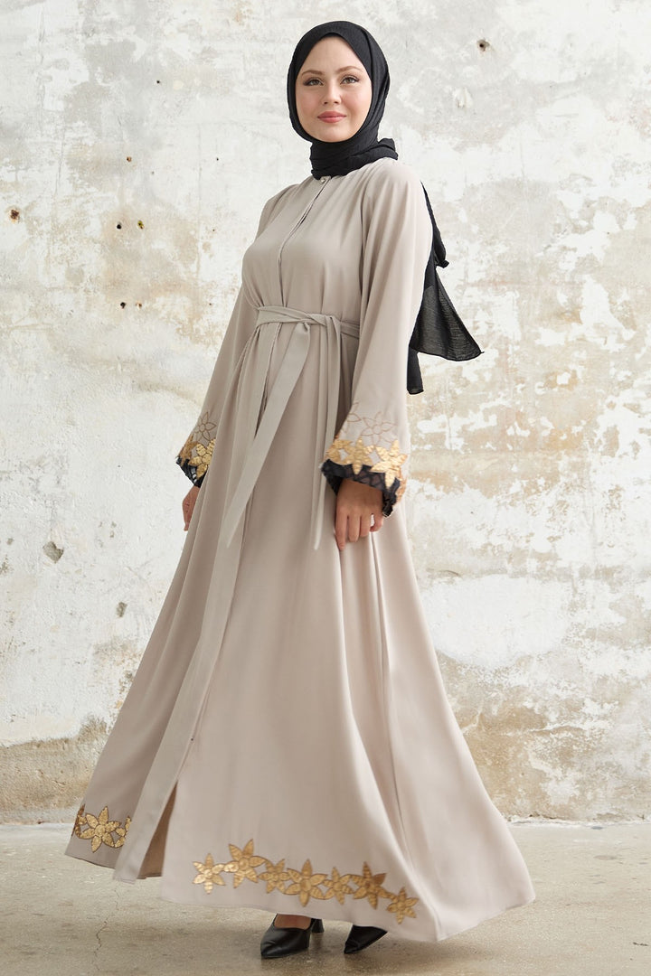 MDS Women Flower Stamp Detail Stone Abaya - Post Falls