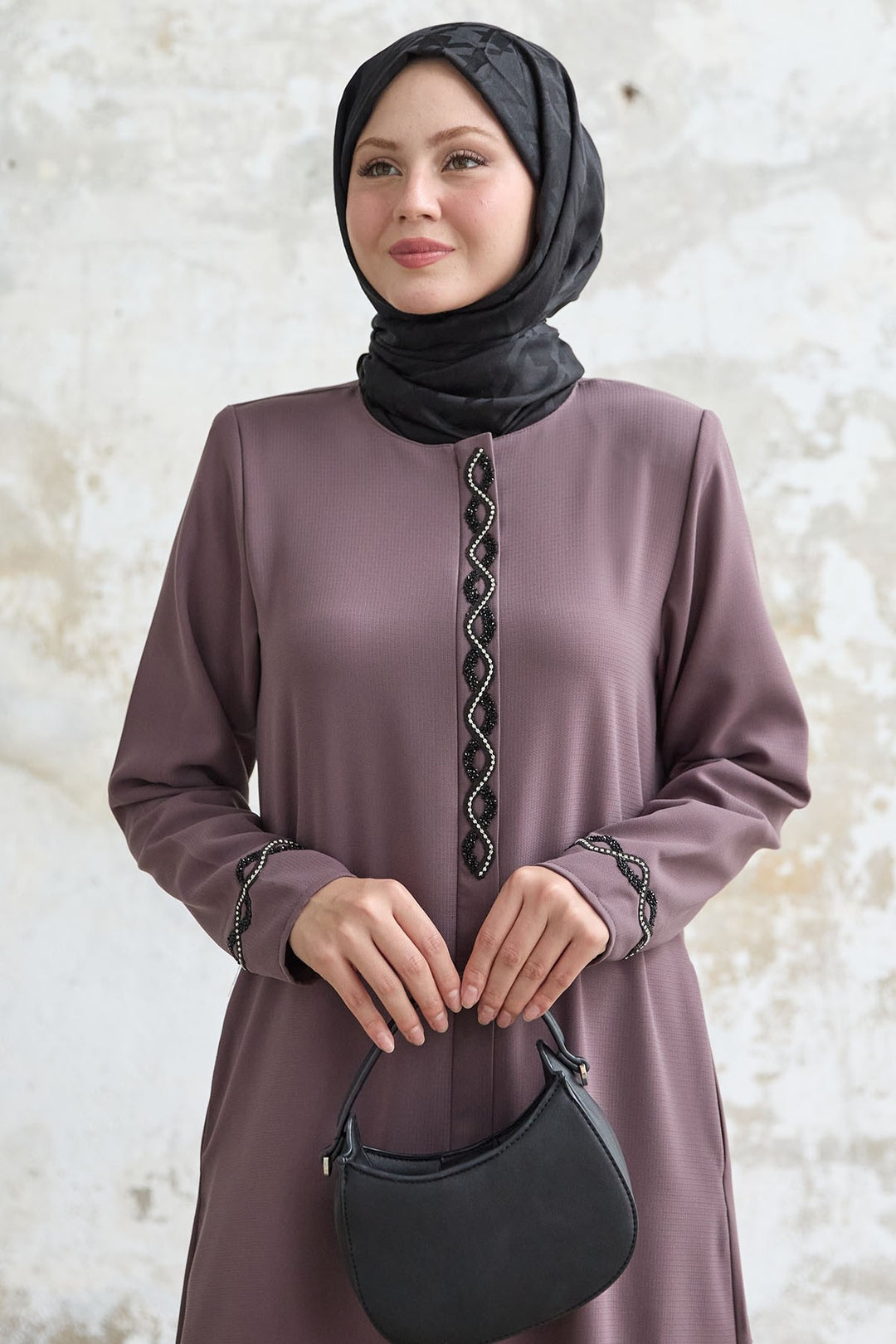MDS Women Spiral Stone Detailed Honeycomb Rose Dry Abaya - Altadena