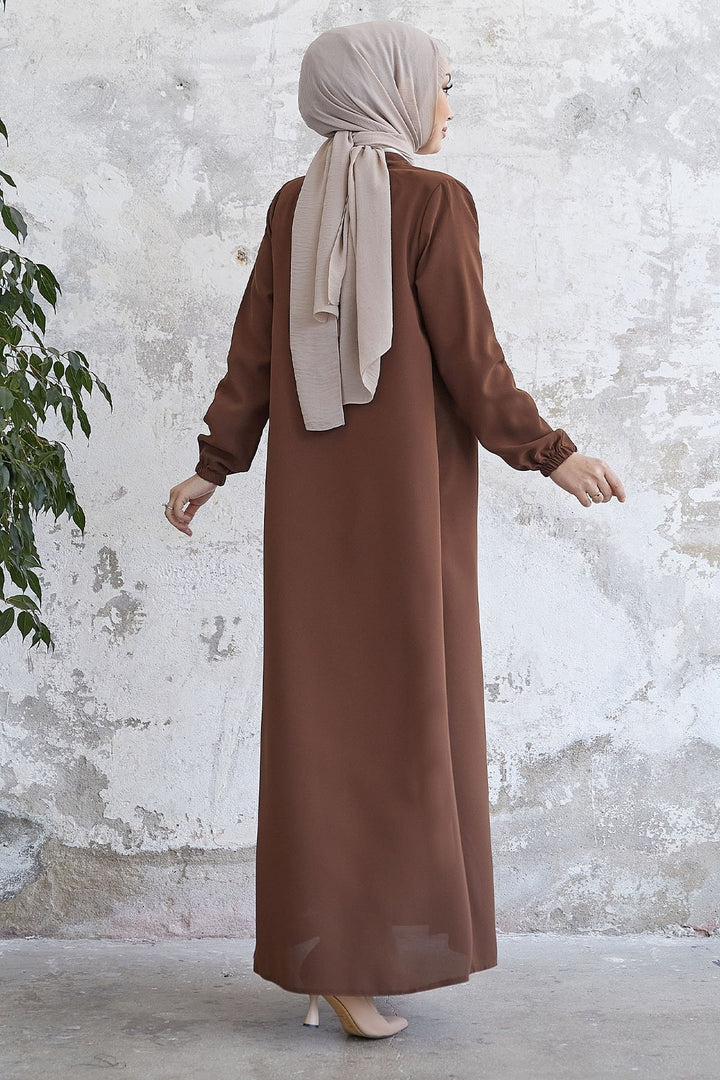 MDS Women Laced Hidden Button Abaya - Tan - Bucharest