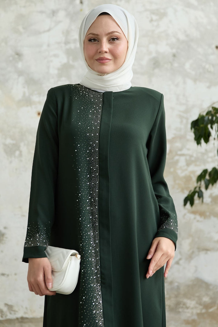 MDS Women Beige Abaya with Stone Embellishments on the Right Side - Pontiac