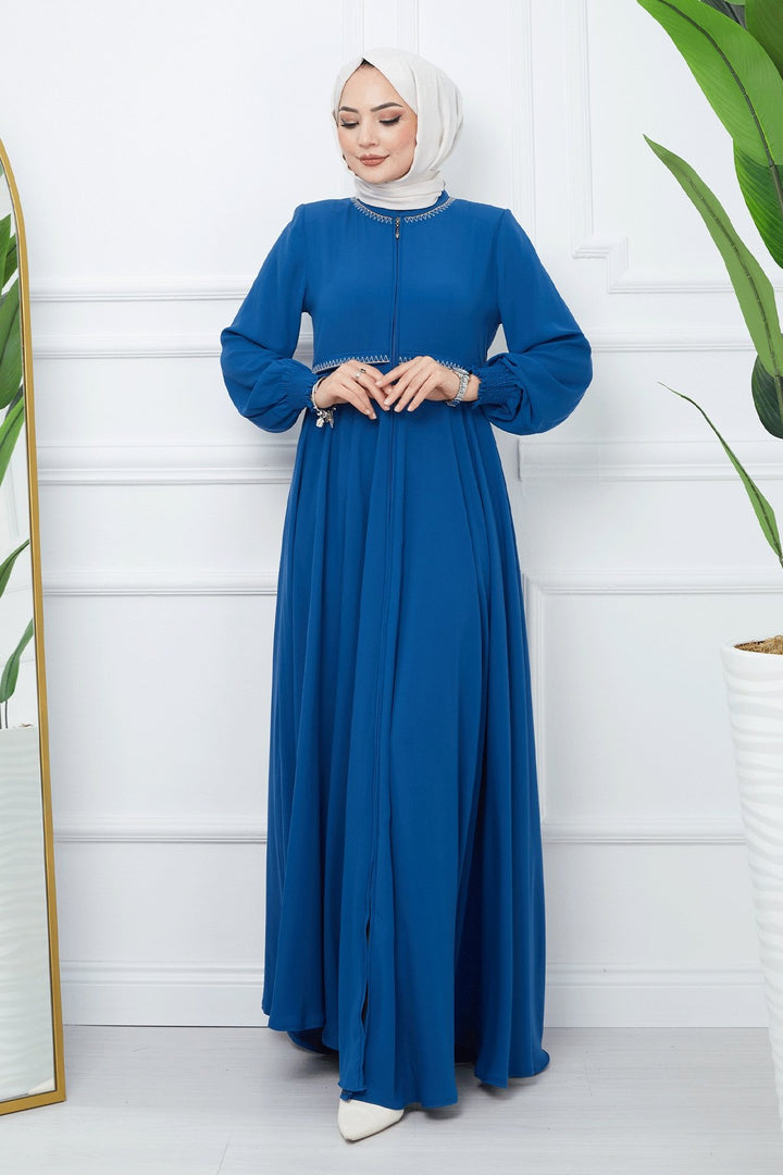 MDS Women Embroidered Mevlana Fabric Abaya - Indigo - Settimo Torinese