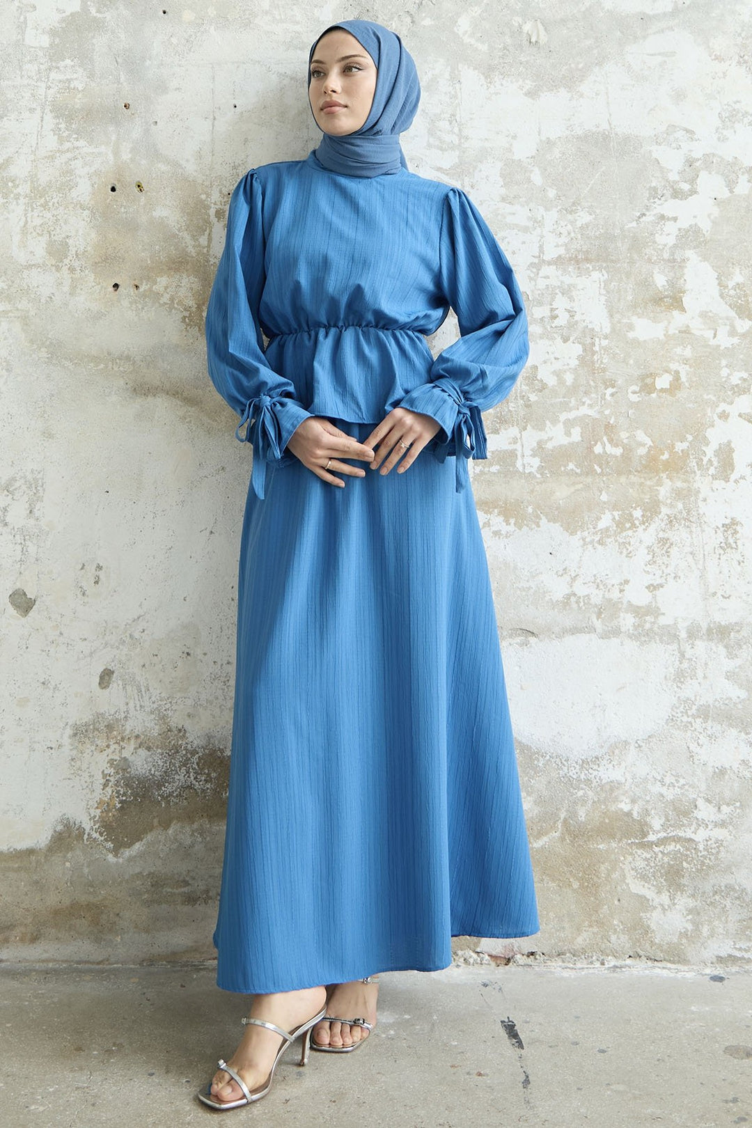 MDS Women Ruffle Detail Top and Skirt Set - Blue - Neumünster