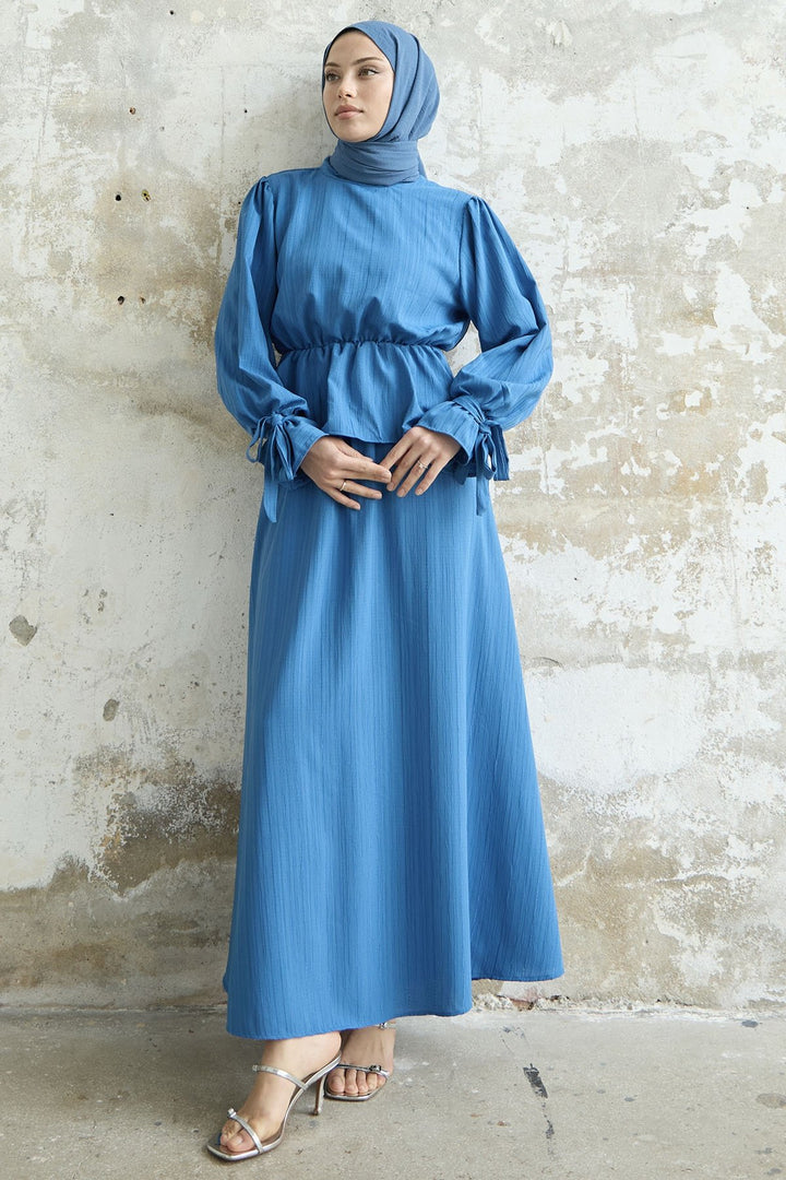 MDS Women Ruffle Detail Top and Skirt Set - Blue - Neumünster