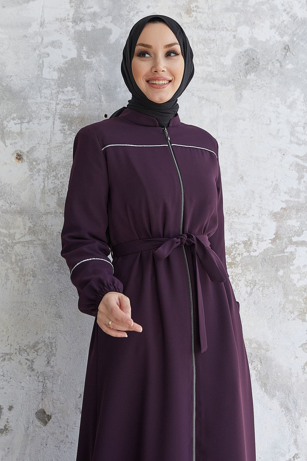 MDS Women Milena Embroidered Detail Belted Abaya - Purple - Huntington Station