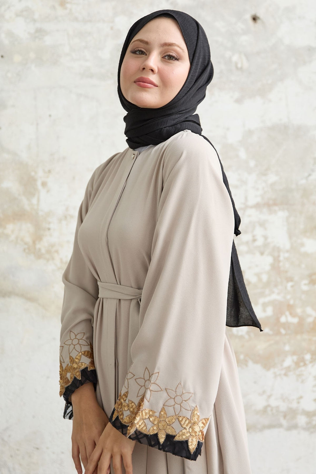 MDS Women Flower Stamp Detail Stone Abaya - Post Falls