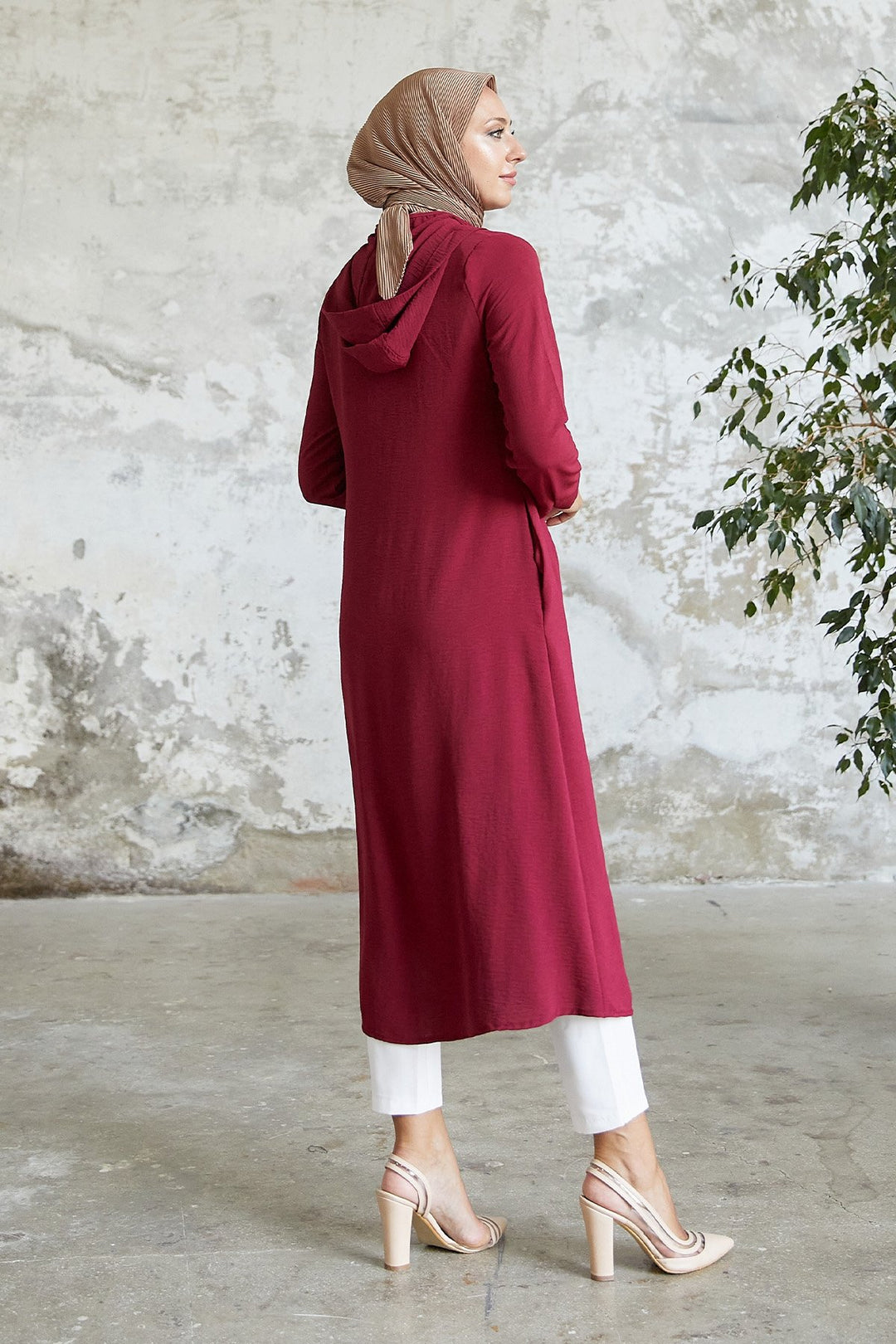 MDS Women Lure Hooded Abaya - Burgundy - Norwalk