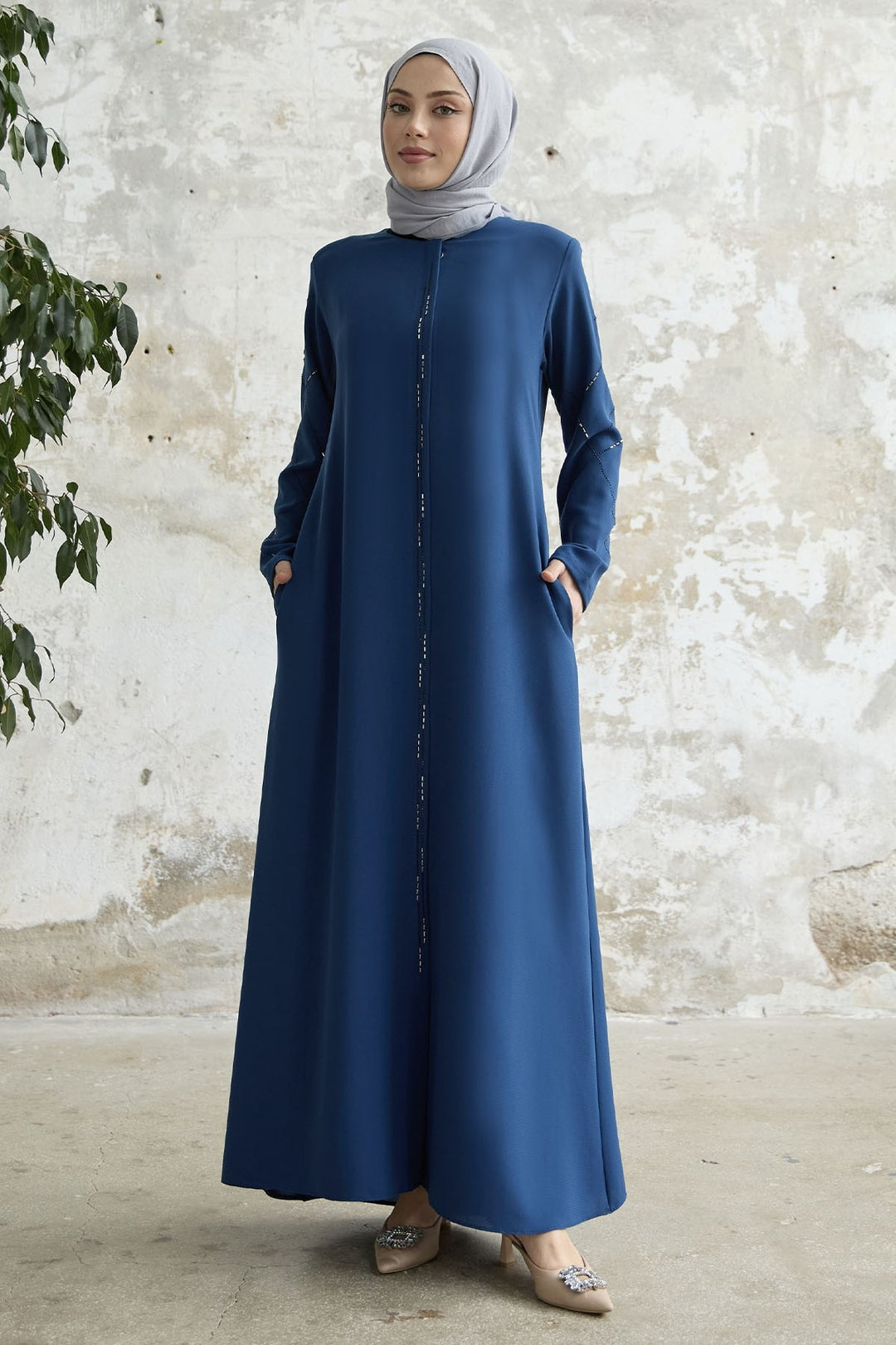 MDS Women Embroidered Abaya with Sequins - Indigo - Nova Kakhovka
