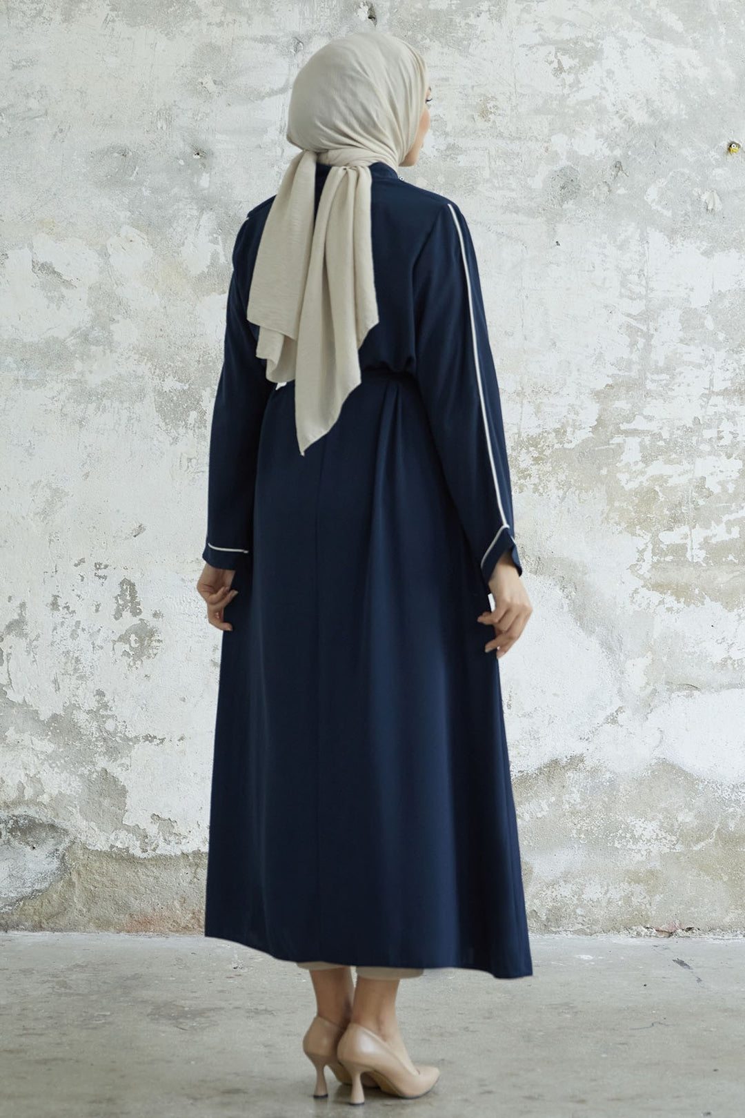 MDS Women Salvia Loose Sleeve Biye Patterned Abaya - Navy - Wesseling