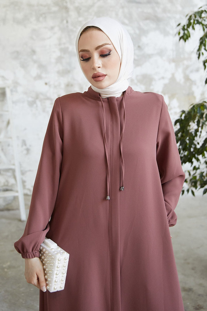 MDS Women Tied Lace Hidden Snap Abaya - Rose Pink - Remscheid