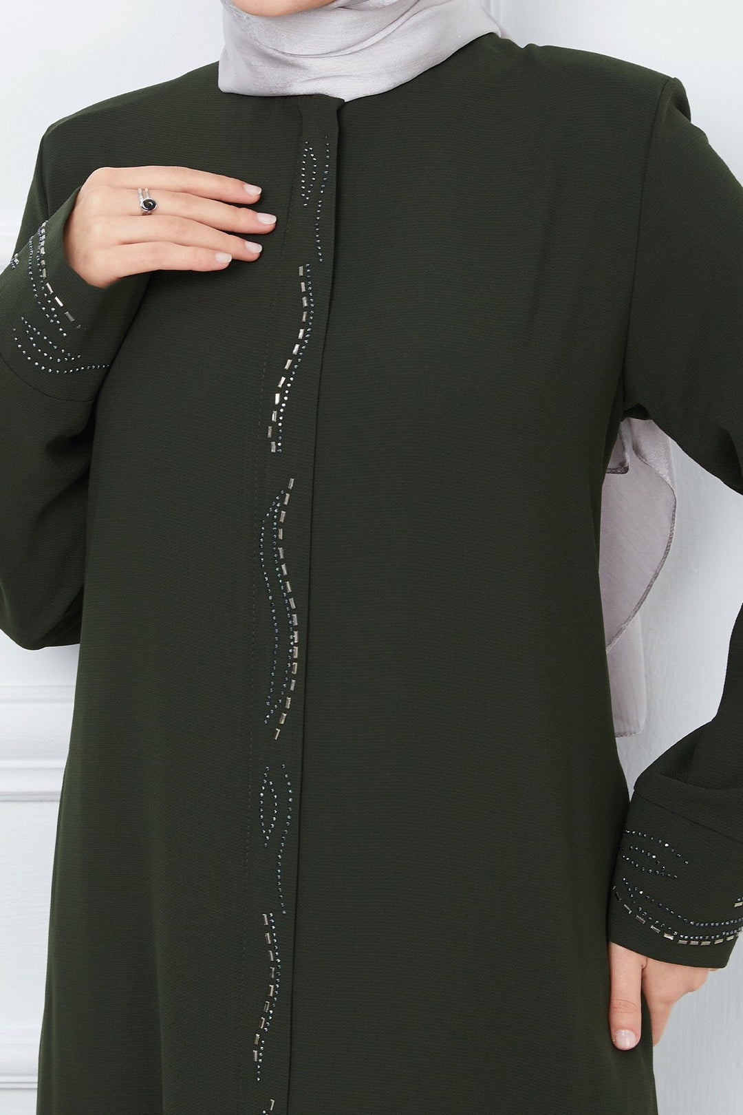 MDS Women Scattered Stone Honeycomb Abaya - Khaki - Detroit