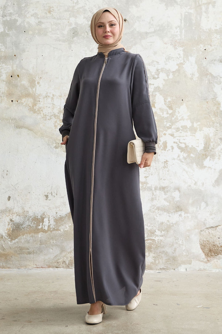 MDS Women Half-Sleeve Ribbed Gray Abaya - Dublin