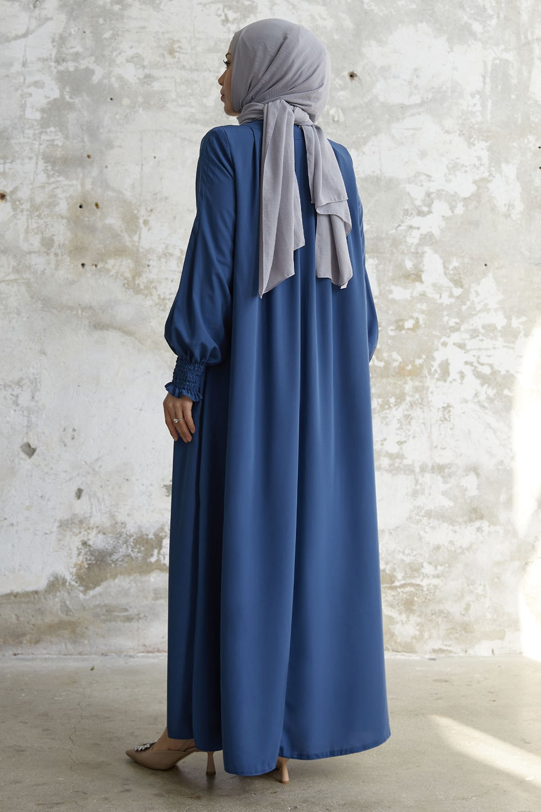 MDS Women Pleated Detail Ruched Abaya - Indigo - Walthamstow