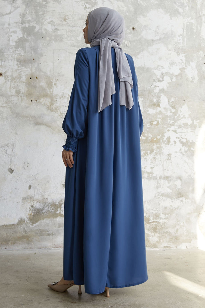 MDS Women Pleated Detail Ruched Abaya - Indigo - Walthamstow