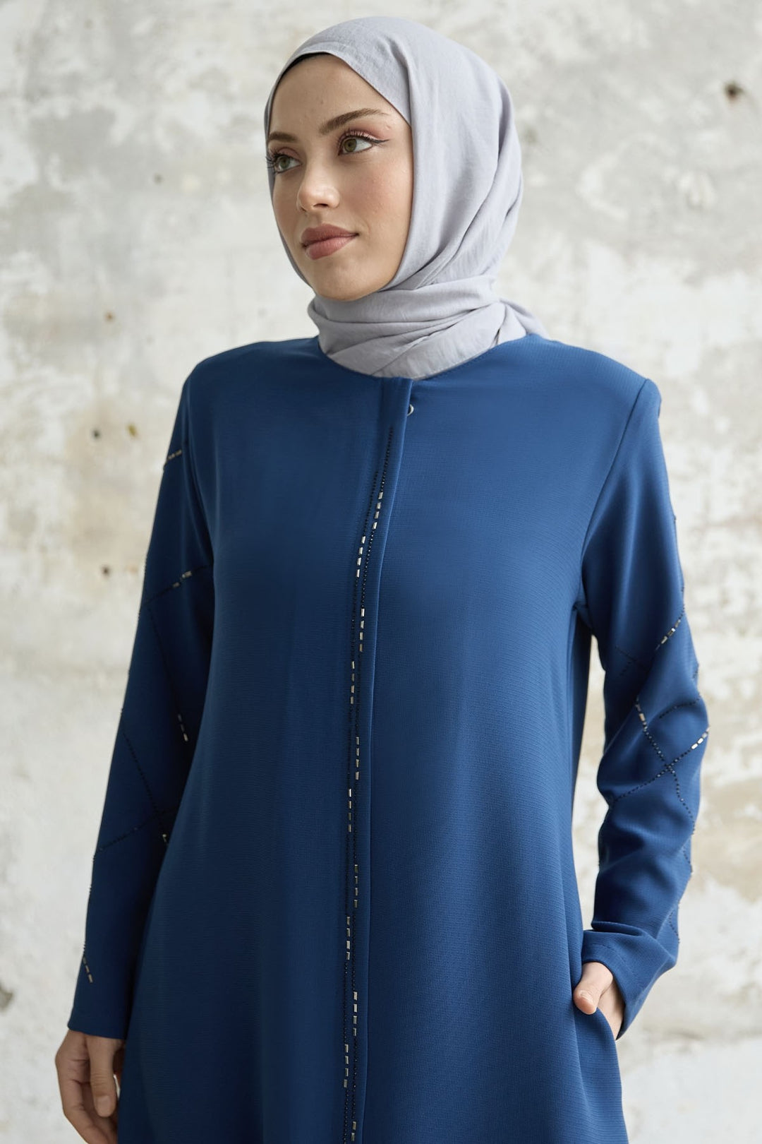 MDS Women Embroidered Abaya with Sequins - Indigo - Nova Kakhovka
