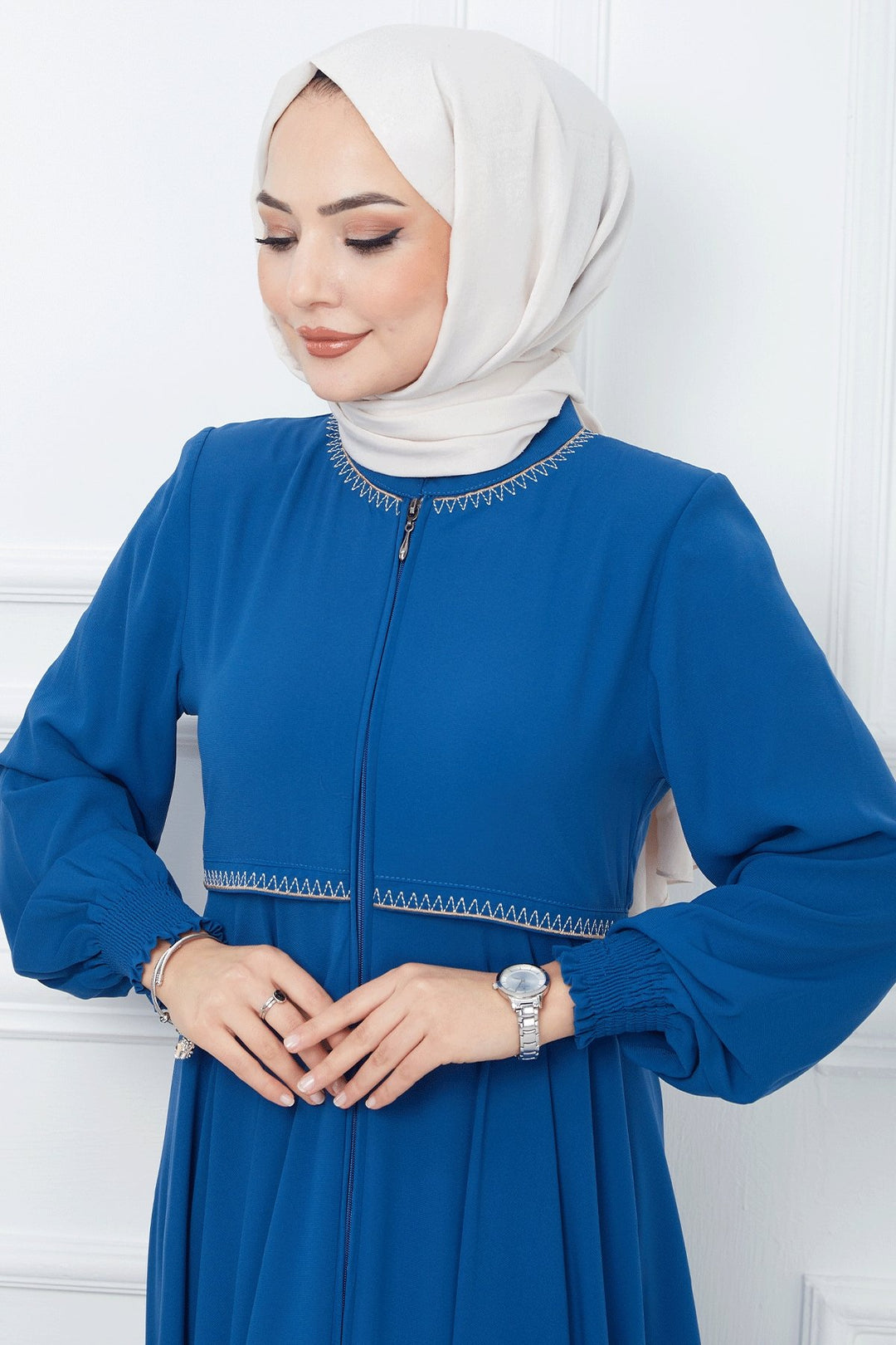 MDS Women Embroidered Mevlana Fabric Abaya - Indigo - Settimo Torinese