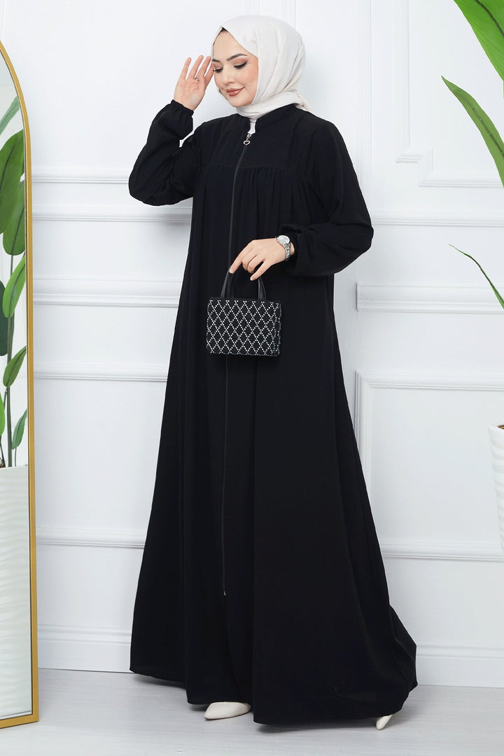MDS Women Pleated Medina Silk Abaya - Black - Saint-Ouen