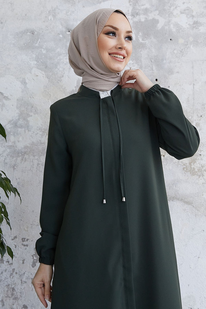MDS Women Laced Hidden Button Abaya - Khaki - Wilson