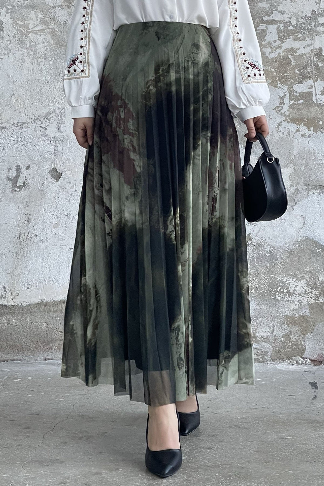 MDS Women Batik Pattern Lined Tulle Skirt - Khaki - Narbonne