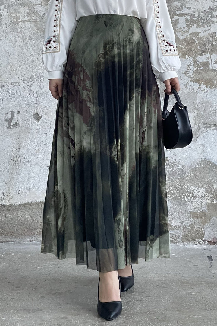 MDS Women Batik Pattern Lined Tulle Skirt - Khaki - Narbonne
