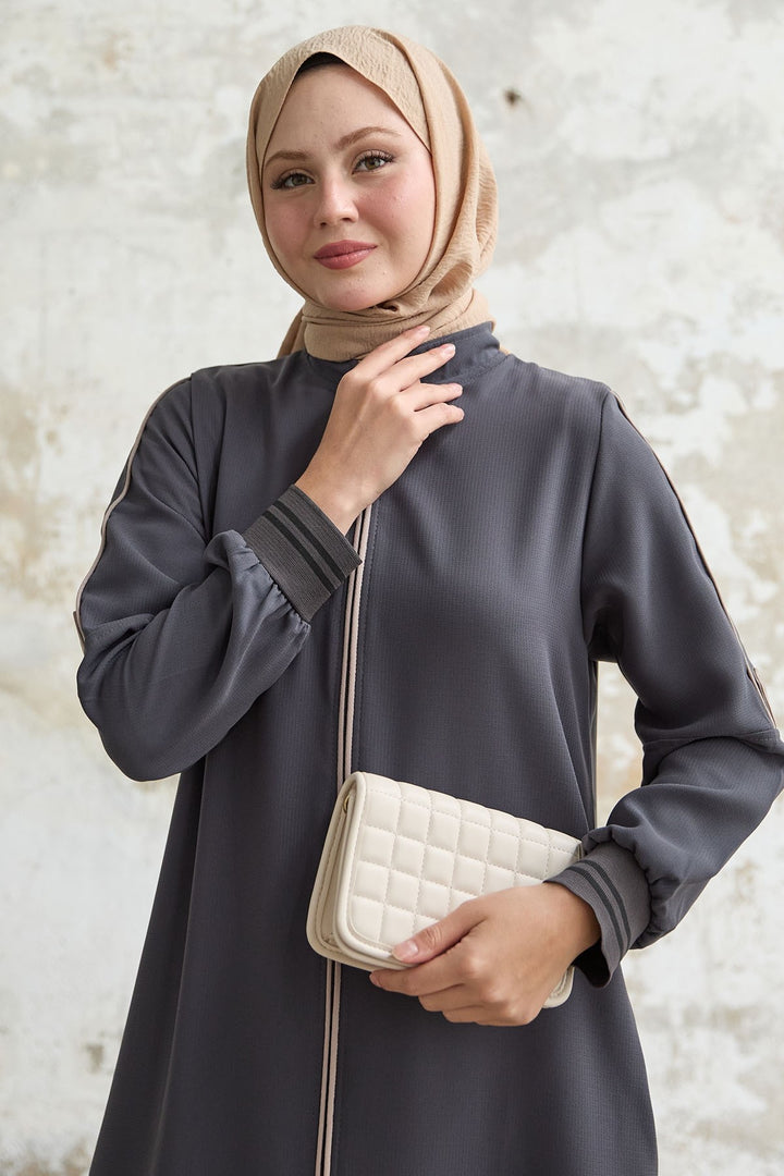 MDS Women Half-Sleeve Ribbed Gray Abaya - Dublin