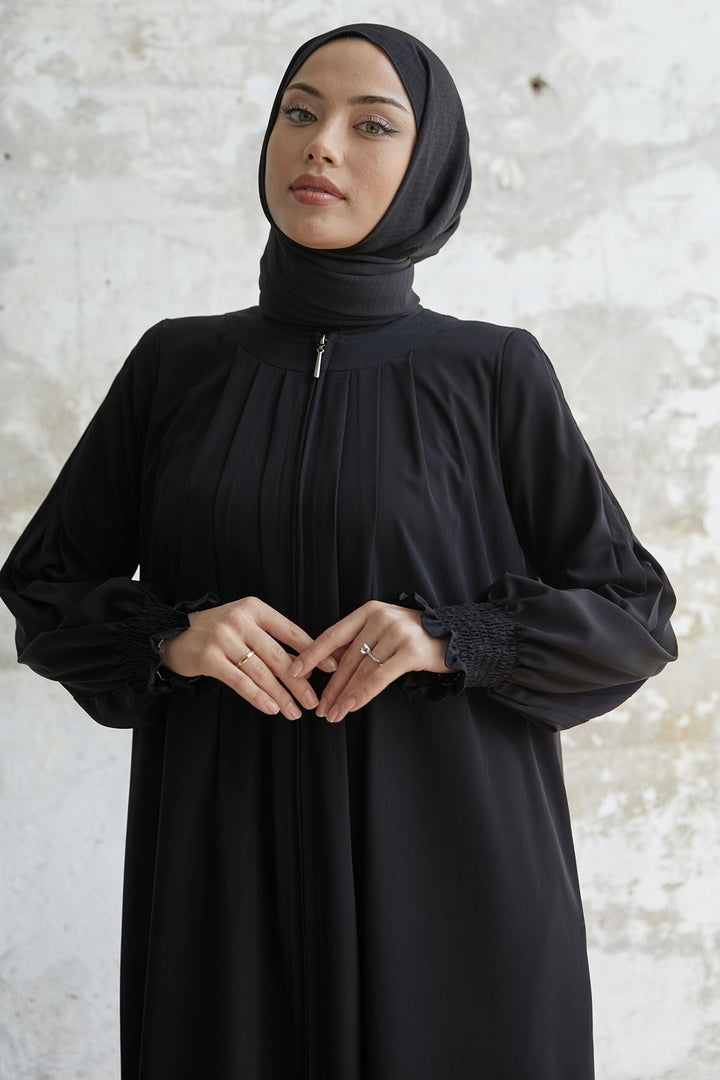 MDS Women Pleated Detail Ruched Abaya - Black - Liverpool