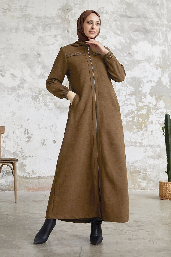 MDS Women Leda Pullover Detail Abaya - Light Brown - Villepinte