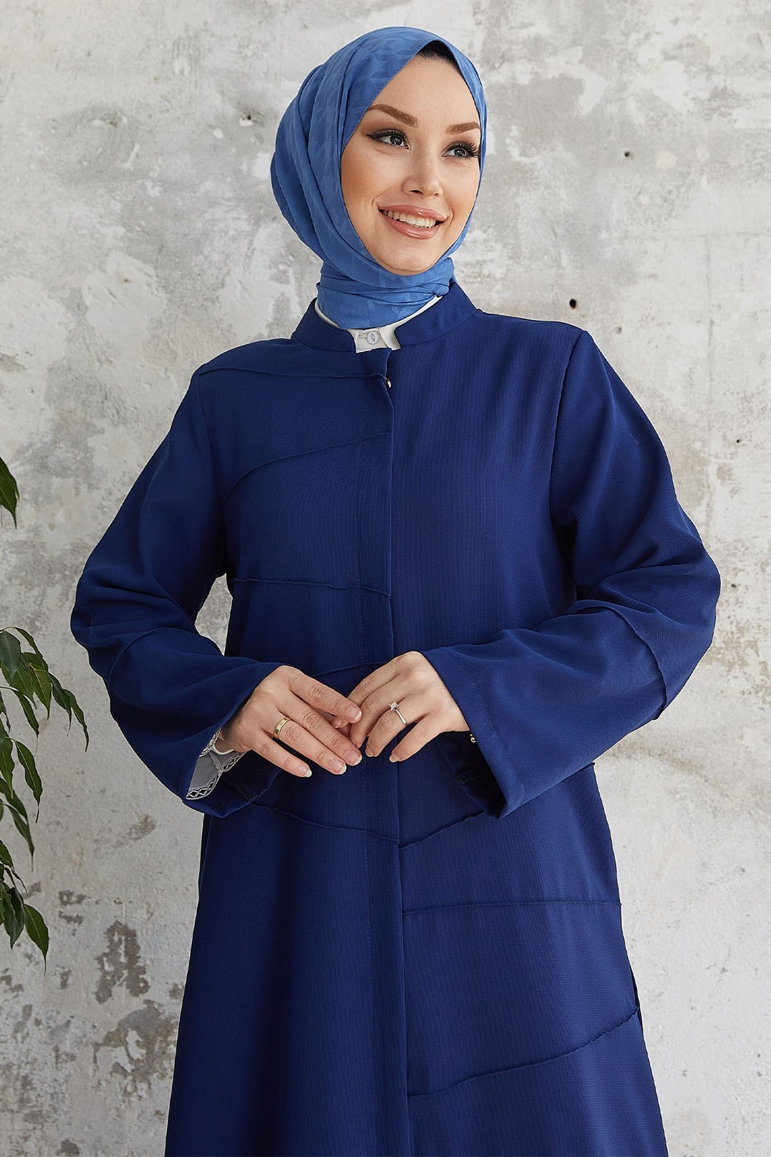 MDS Women Ivory Biye Pattern Abaya - Indigo - Westfield