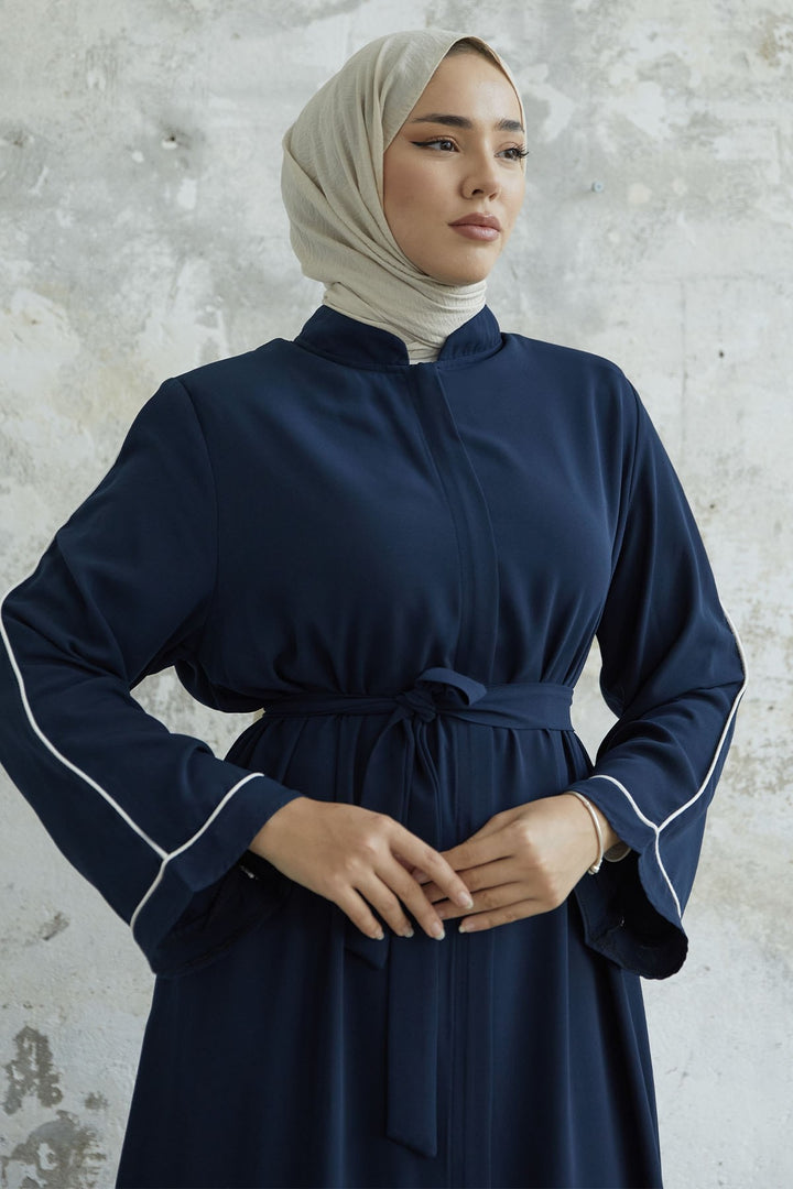 MDS Women Salvia Loose Sleeve Biye Patterned Abaya - Navy - Wesseling