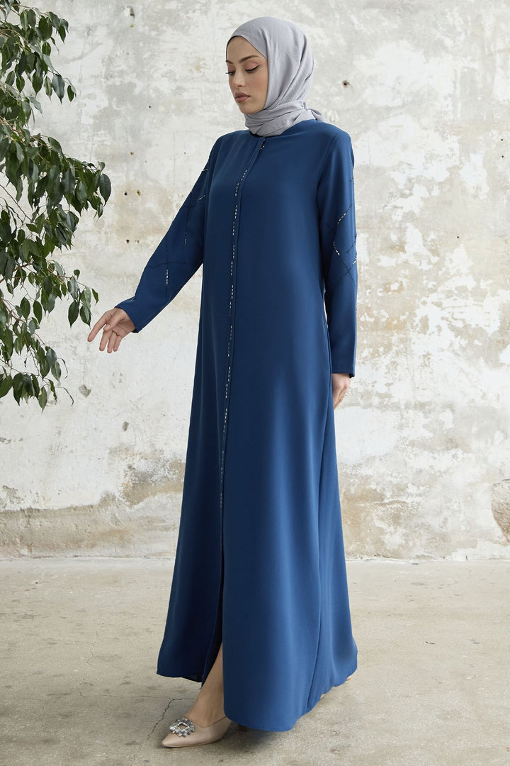 MDS Women Embroidered Abaya with Sequins - Indigo - Nova Kakhovka
