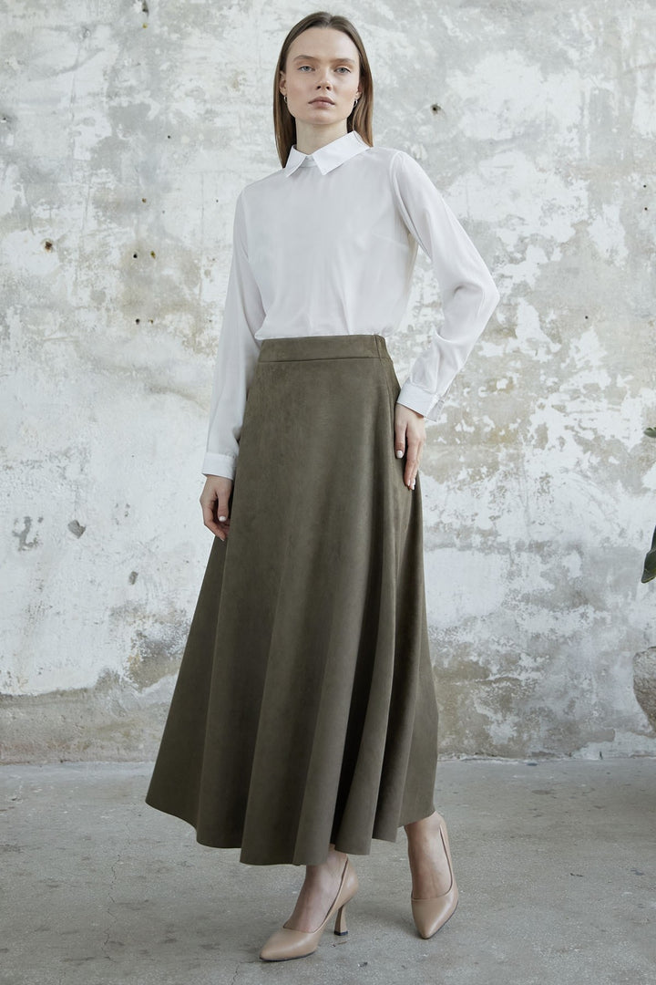 MDS Women Elisha Suede Skirt - Khaki - Oro Valley