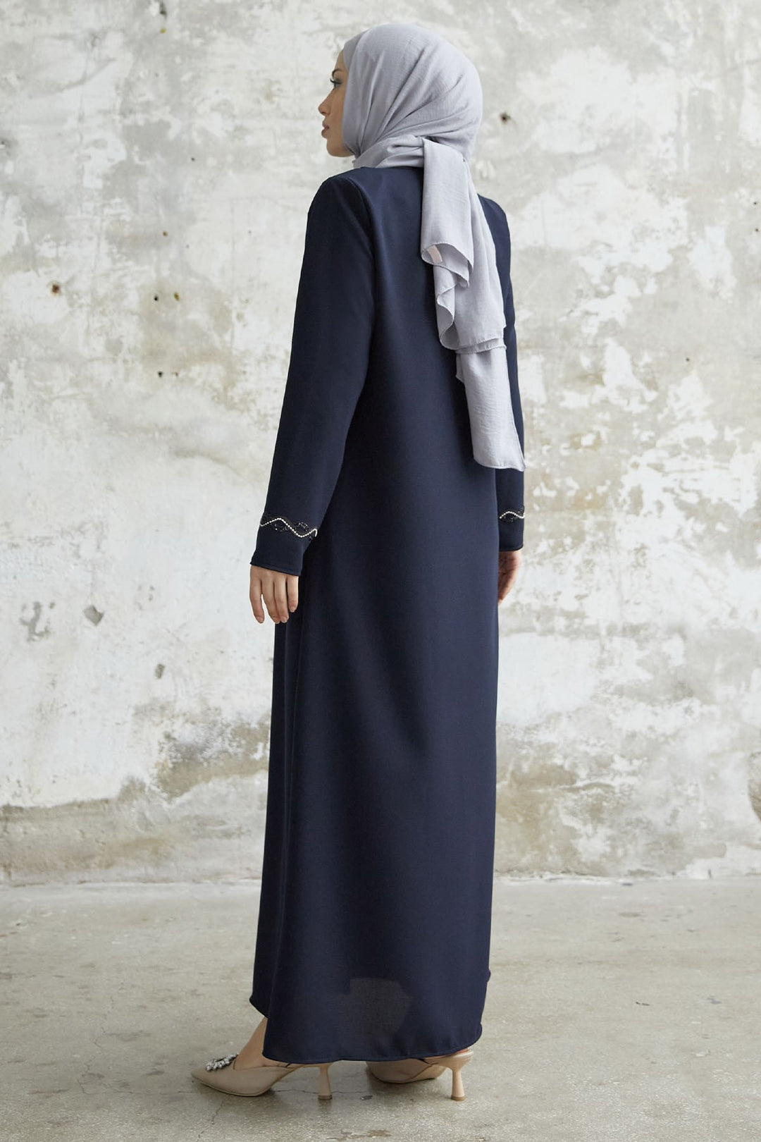 MDS Women Spiral Stone Detailed Honeycomb Abaya - Navy Blue - Springfield