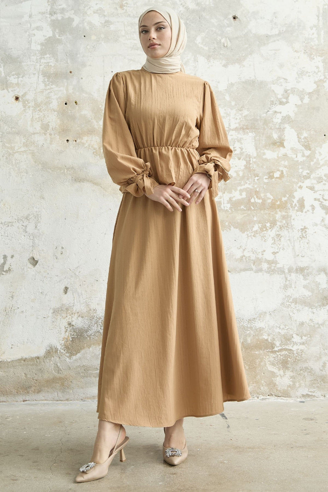 MDS Women Ruffle Detail Blouse Skirt Set - Camel - Waterbury