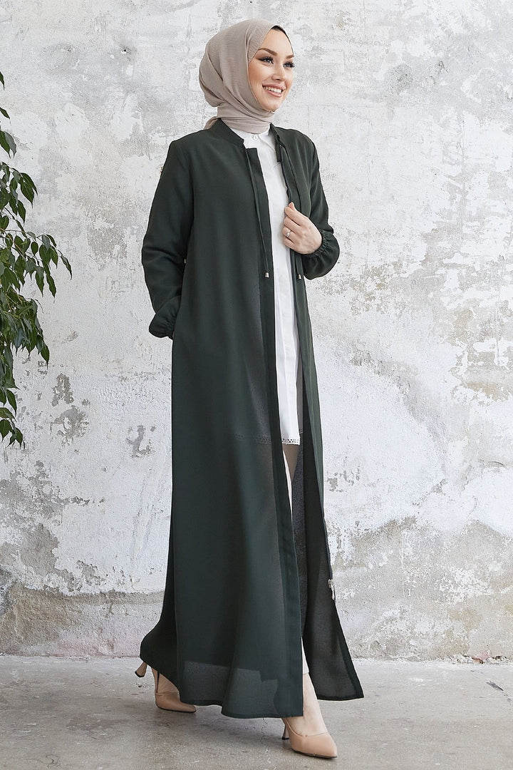 MDS Women Laced Hidden Button Abaya - Khaki - Wilson