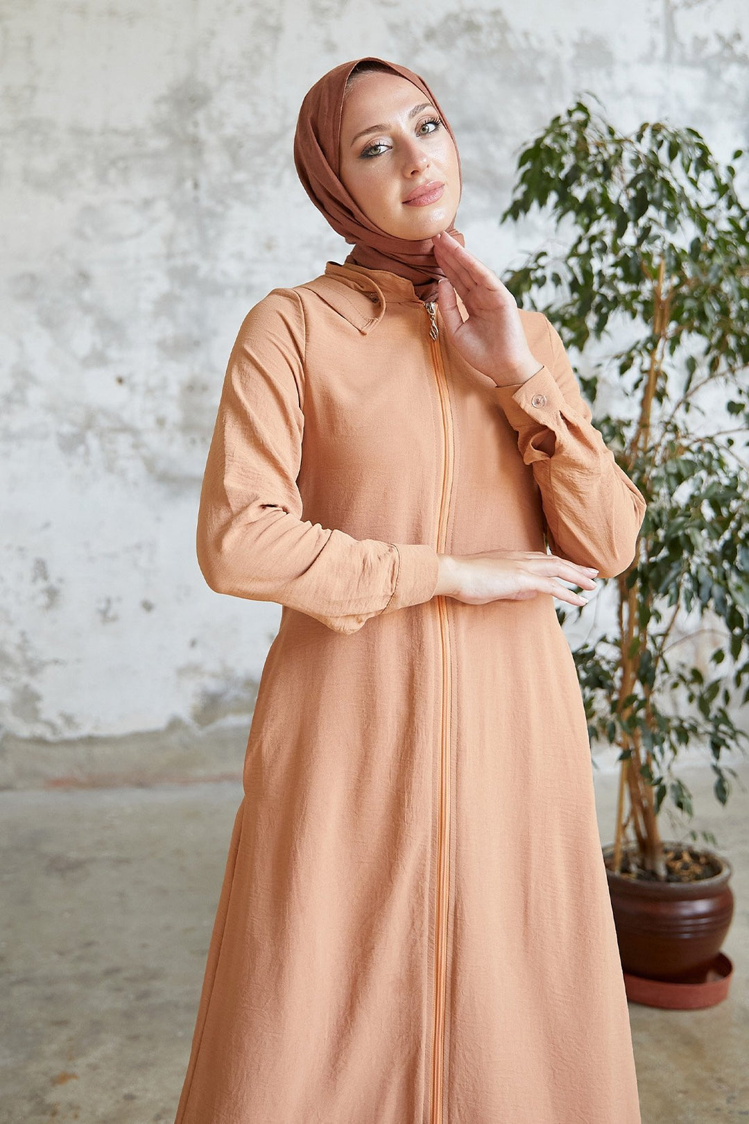 MDS Women Lure Hooded Abaya - Camel - Albany