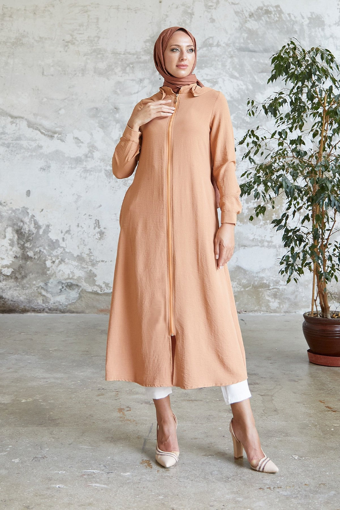 MDS Women Lure Hooded Abaya - Camel - Albany