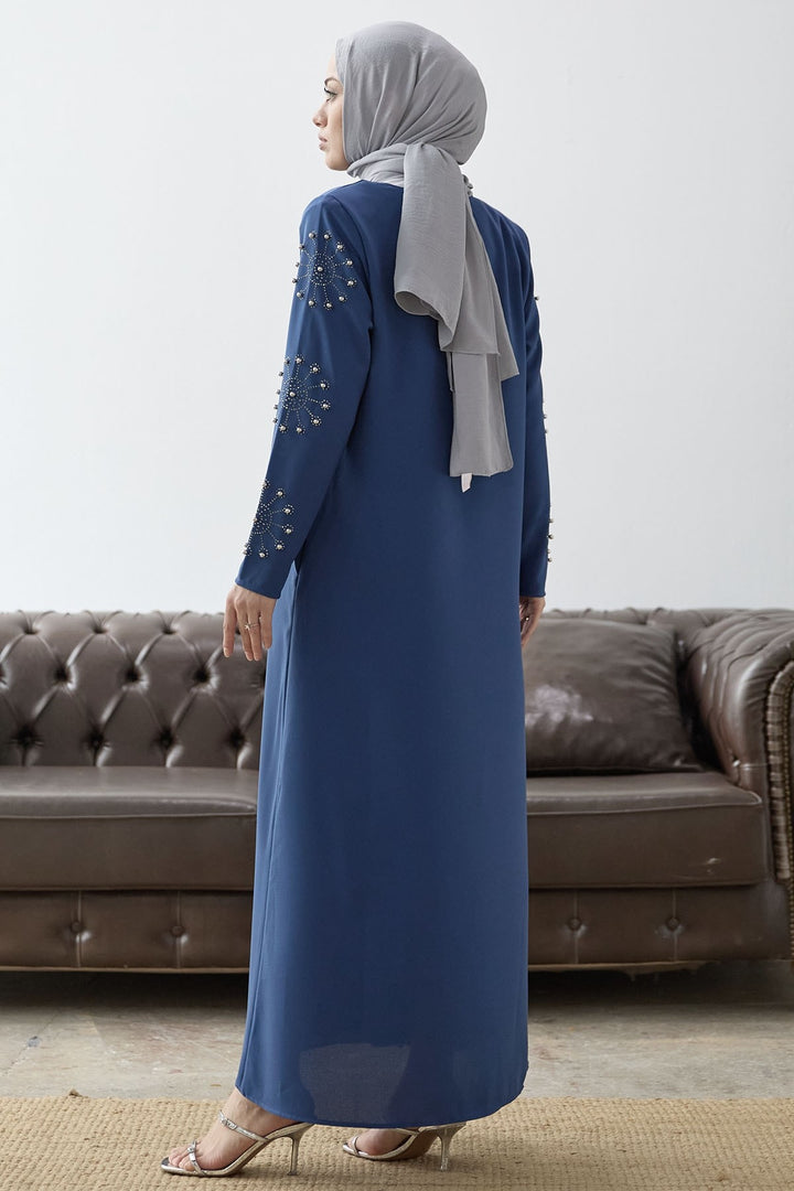 MDS Women Sleeves Pearl Stone Detail Abaya - Indigo - Portici