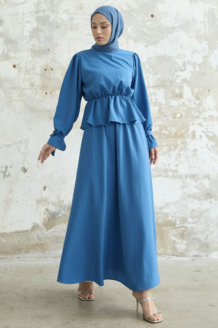 MDS Women Ruffle Detail Top and Skirt Set - Blue - Neumünster